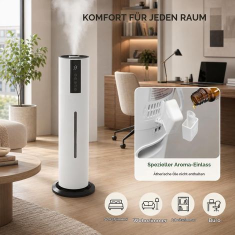 Humidificateur 8L avec télécommande, humidificateur d'ambiance avec 3 niveaux de brume, réglable à 360°, minuterie 12h, silencieux 35dB pour chambre à coucher et bureau, avec écran LED et fonction (1/5)