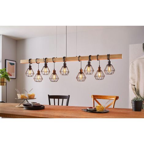 Lampe suspendue à 9 lampes Townshend 5 Salle à manger - noire avec du bois - 44077 (1/3)