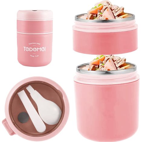 Boîte repas isotherme 710ml/24oz en acier inoxydable, thermos alimentaire pour plats chauds ou froids, joint étanche anti-fuite, avec cuillère incluse. (1/4)