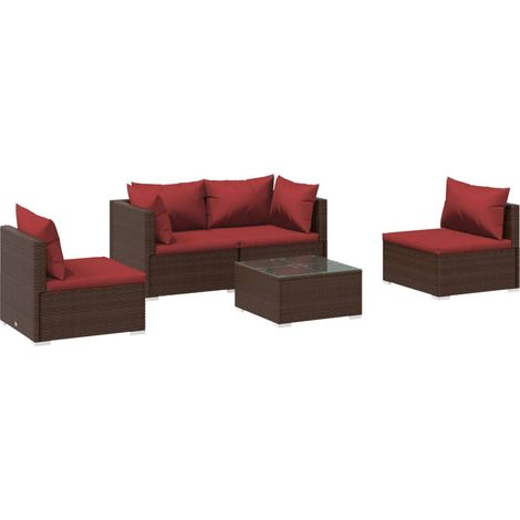 Salon de jardin 5 pcs Contemporain, Ensemble repas de jardin, avec coussins Résine tressée Marron OIB5382E (1/5)