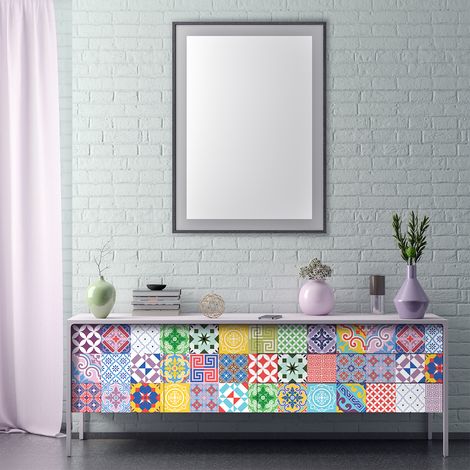 Stickers décoration Meuble - Sticker adhésif Cuisine Salon - 24 STICKERS CARREAUX DE CIMENT MEUBLE KARIZA - 24stickers10x10cm (1/5)