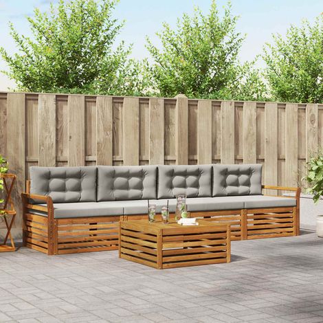 vidaXL Outdoor-Sofagarnitur mit Kissen 5 pcs Natürlich und Hellgrau (1/5)