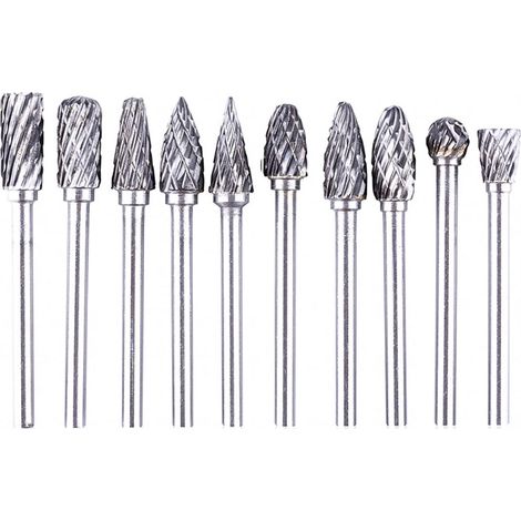 Fraise Rotative - Carbure De Tungstène - 3 mm Tige - Pour Ebavurage Et Polissage Jusqu'à HRC70 - 10 Pièces