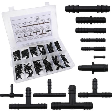 113 Pièces Plastique Tee Raccord de Tuyau avec Boîte de Rangement, Résistant à L'usure et à la Corrosion Tee-Joint, 12 Tailles pour un Raccordement Facile du Tuyau D'arrosage