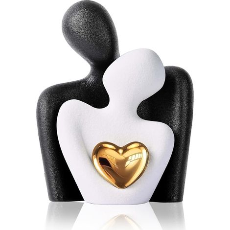 Statuette romantique de couple pour décoration intérieure, sculpture moderne blanche et noire, idéale pour maison, bureau, cadeau an (1/5)