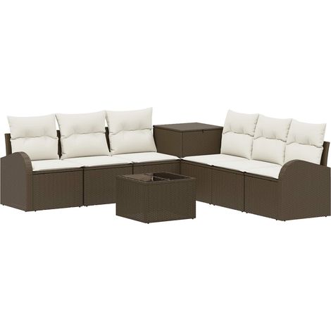 Sofa Set 8 stk. Braun und Creme Weiß Polyrattan und Stahl vidaXL (1/5)