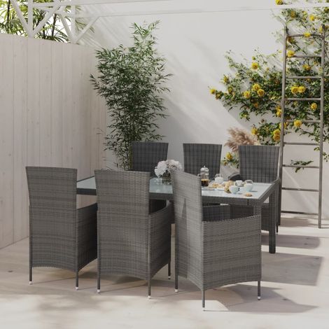 Ensemble Table et Chaise de Jardin - Mobilier à dîner de jardin 7pcs et coussins Résine tressée Gris BV220562 - BonneVie (1/5)