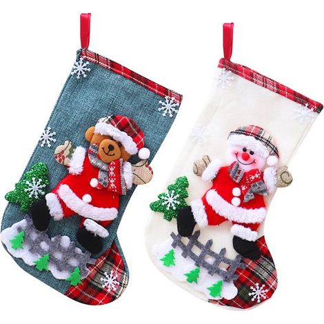 Calcetines navideños para decorar el árbol, bolsas de dulces y regalos - Diseño de muñeco de nieve y oso (1/5)