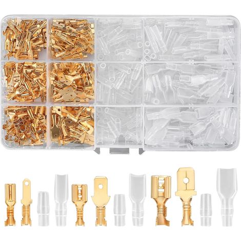 480 Pièces Cosses à Sertir, 2,8 mm 4,8 mm 6,3 mm Cosse Electrique à Sertir avec Isolation Manches Connecteur Cosse Femelle pour Automobile Moto Voiture (1/5)