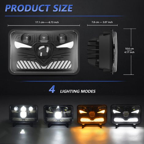 Phares LED 4x6, phare carré de 5 pouces, 1 paire avec feux de jour, clignotants, faisceau haut/bas, 4 Modes lumineux, prise H4 (1/5)