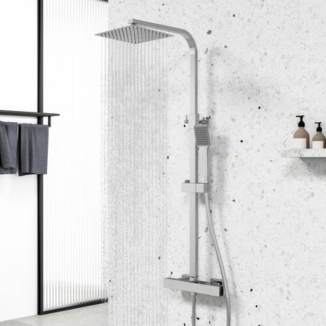 Biubiubath Square Mixer Shower Chrome Thermostatic Set Dual Head Exposed (♀8 for a 2-year warranty included)