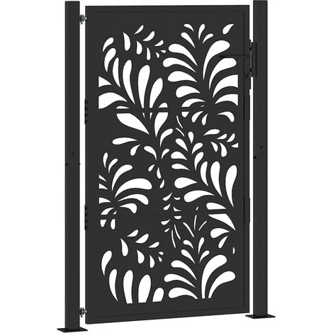 Portail de jardin，Portail de clôture，Portillon de jardin noir 105x155 cm acier conception de vagues CFW76672 (1/5)