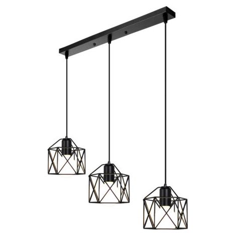 royaluxe- 3 Lumières Suspension Luminaire En Métal Rétro Lampe À Suspension Moderne Noire Plafonnier D'Intérieur Pour Chambre À Coucher, Café Et Bar (1/5)
