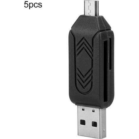 Lot de 5 lecteurs de cartes OTG USB 2.0 pour téléphones portables et ordinateurs, compatibles Android et Xiaomi (noir) (1/5)