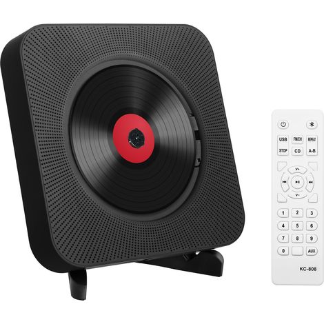Lecteur CD Portable de Bureau avec Bluetooth – Lecteur CD de Musique Kpop Double Haut-parleurs HiFi intégré CD Mural Multifonction avec télécommande （Noir） (1/5)