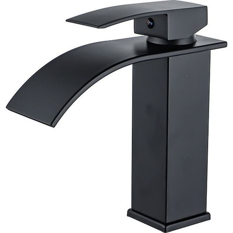Black lacquered waterfall faucet, hot and cold water faucet, countertop basin, bathroom cabinet, single hole faucet, waterfall basin faucet, waterfall mixer tap, single hole bathroom faucet made of br (1/4)