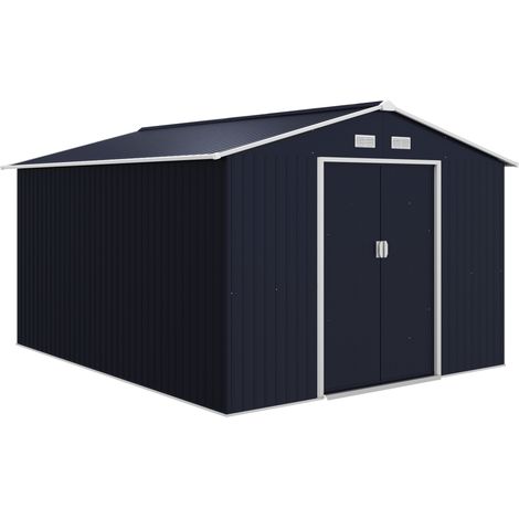 Casetta da Giardino con 2 Porte Scorrevoli e 4 Prese d'Aria, in Acciaio, 322x277x192 cm, Grigio