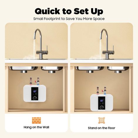 Mini chauffe - eau électrique, 6l stockage d'eau chaudière sous - table avec affichage LED et Contrôleur de température, 0 - 65 ℃ cuisine résistant à la pression bouilloire cuisine 33x23x24 cm