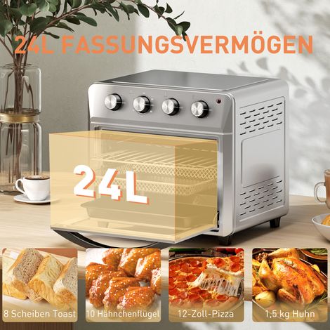 Mini-four multifonction à air chaud, friteuse sans huile, 6 programmes de cuisson, minuterie, accessoires inclus, 24 L, gris argenté (1/3)
