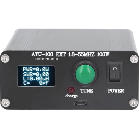 ATU-100 Tuner d'antenne automatique 1,8-50 MHz, petit accordeur d'antenne à ondes courtes ouvertes de 100 W, testeur d'antenne en alliage d'aluminium OLED de 2,4 cm avec boîtier en métal (1/5)