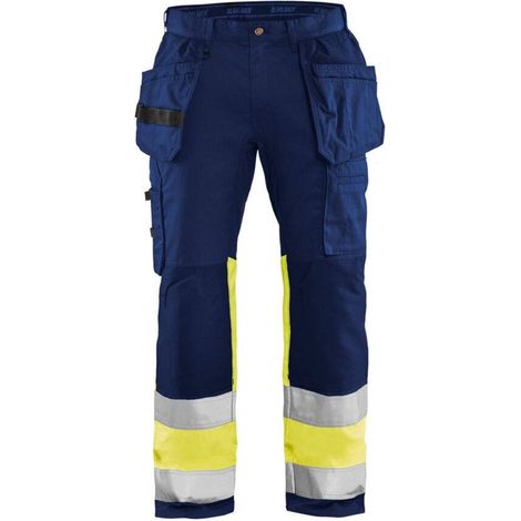 Pantaloni da lavoro ad alta visibilità stretch 1558 - Blu navy/Giallo fluorescente 4XL - FR(58) - SE(C64) - Norme (1/4)