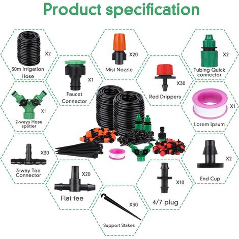 149 Pcs Micro Irrigation Goutte à Goutte Kit Arrosage Automatique,Automatique Kit d'irrigation Goutte à Goutte,Système d'irrigation Jardin,Jardin pour Plantes -30M Tuyau Goutte à Goutte (1/4)