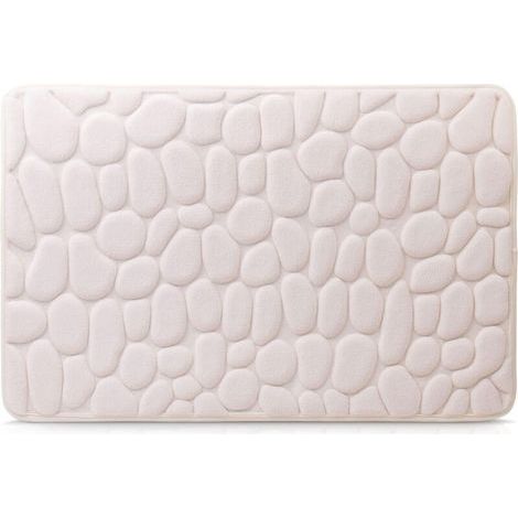 Rutschfeste Badematte, 100 % Mikrofaser, Steinoptik, 50 x 80 cm – Creme (1/4)