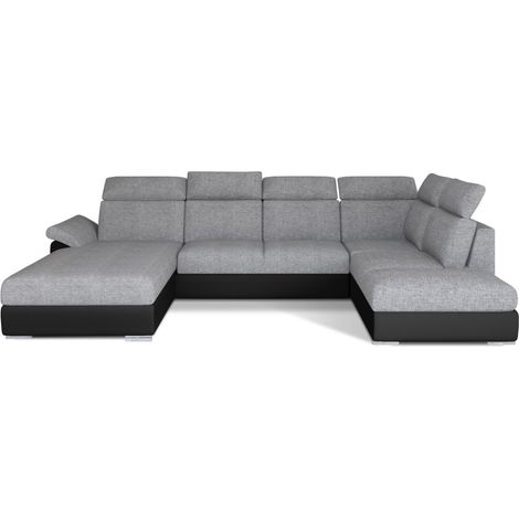 Canapé panoramique convertible MAJESTA 5 places gris et noir – angle gauche (1/4)