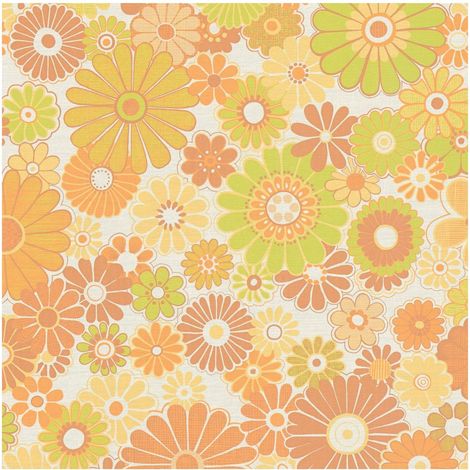 Retro wallpaper wall Profhome 395355 hot embossed non-woven wallpaper slightly textured with floral pattern matt yellow ochre brown green cream 4,5 m2 (1/5)
