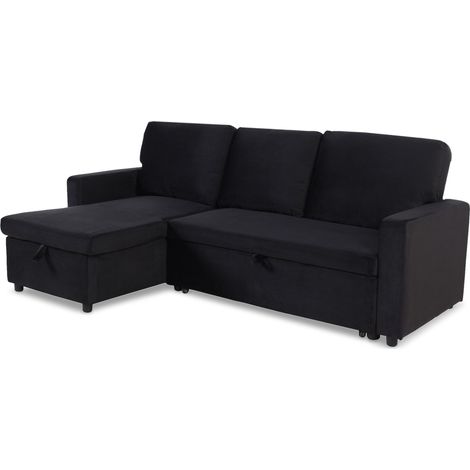 Canapé convertible avec angle réversible Baleares Velours Noir