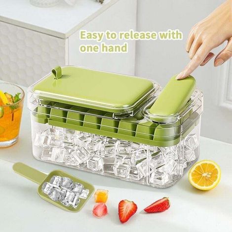 Bacs à glaçon avec couvercle, Glacons Moule de Qualité Alimentaire Avec Couvercles, Libère Tous Les Glaçons en une Seconde, Sans BPA, 96 Bac à Glaçons bacs à Glaçons Carrés Faciles à Retirer(Vert) (1/4)