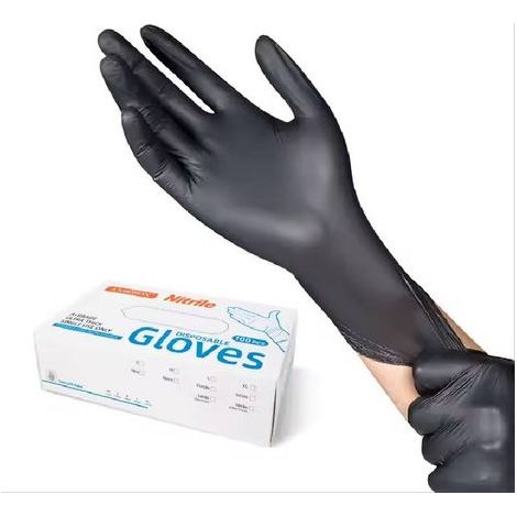 Gants Nitrile Jetables Noirs Taille XL – Boîte de 100 – Sans Poudre & Sans Latex, Résistants, Alimentaires – Idéal pour Industrie, Laboratoire, Nettoyage & Restauration-Chrom (1/5)