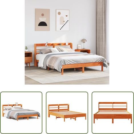 vidaXL Tête de lit - Cadre de lit sans matelas cire marron 135x190cm bois pin massif (1/5)