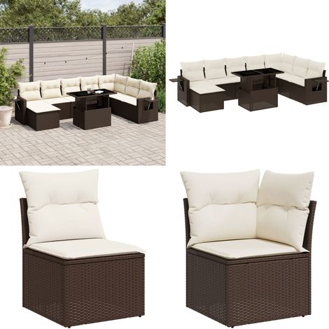 9-tlg. Garten-Sofagarnitur mit Kissen Braun Poly Rattan - Gartenmöbel Set - Esszimmergarnitur - Outdoor Möbel - Lounge Garnitur - Rattan Gartenmöbel - Home & Living (1/5)