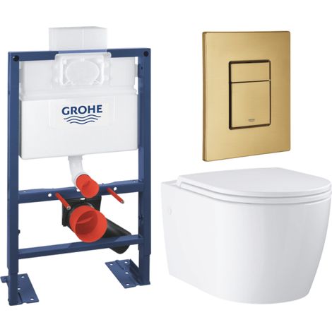 Pack WC suspendu GROHE sans bride caréné + Abattant Start + Bâti-support hauteur réduite + Plaque commande Cool Sunrise (1/4)
