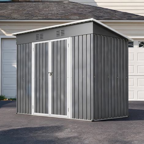 Abri de jardin en métal 242 x 126 x 182 cm gris avec porte (1/5)