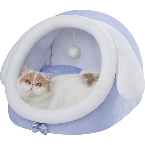 Grotte pour Chat, Panier pour Chats Interieur, Lit pour Chat L (45 cm x 43 cm x 37 cm), Cat Bed avec Coussin Lavable et Amovible, Niche pour Chats avec Semelle Antidérapante, Bleu (1/5)