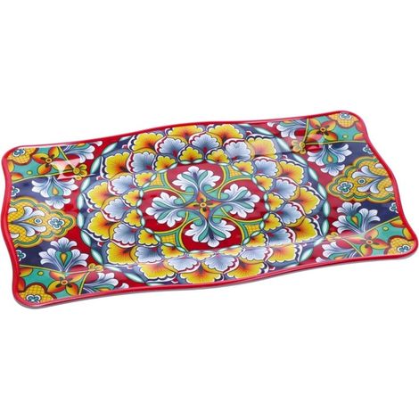Regalo Italiano Vassoio Rettangolare Rian in Melamina 48 x 28 Cm H 2 Cm Rosso Blu