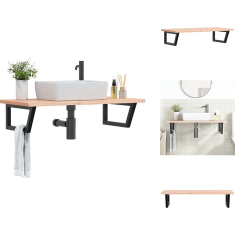 Étagère de vasque murale acier et bois massif de hêtre - Etagere Murale - Etagere Lavabo - Rangement Salle De Bain - Meuble Salle De Bain - Etageres Flottantes