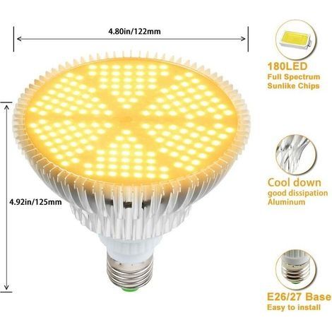 180-W-Vollspektrum-LED-Pflanzenlampe, 120 LEDs, E27-Fassung, geeignet für Pflanzen, Zimmerpflanzen, Blumenzwiebeln für Gewächshäuser und Gärten (1/4)
