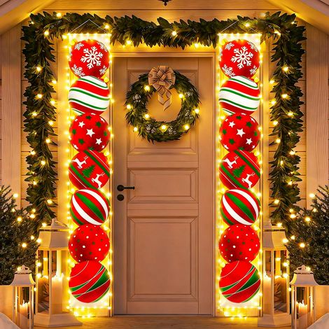 Bannière lumineuse « Joyeux Noël » 70 x 12 pouces, à suspendre à une porte ou un porche, décoration extérieure pour les fêtes de fin d'année, jardin, entrée ou mur, piles non incluses (boule de Noël) (1/5)