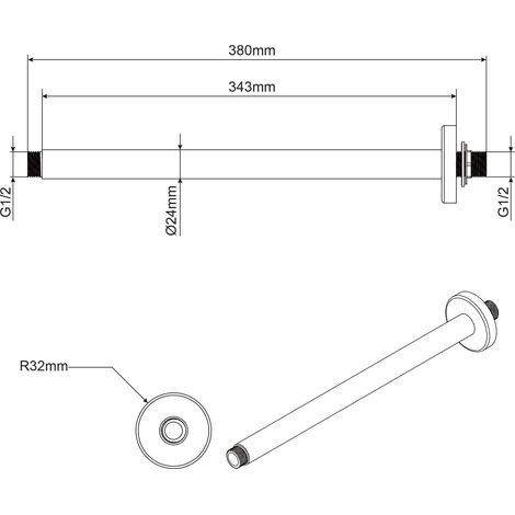 Braccio doccia a soffitto per soffione in ottone cromato lungo 35 cm mod. Alfa