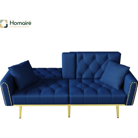 Canapé en velours bleu avec rangement et accoudoirs 175 x 80 x 73,5 cm HOMAIRE (1/5)