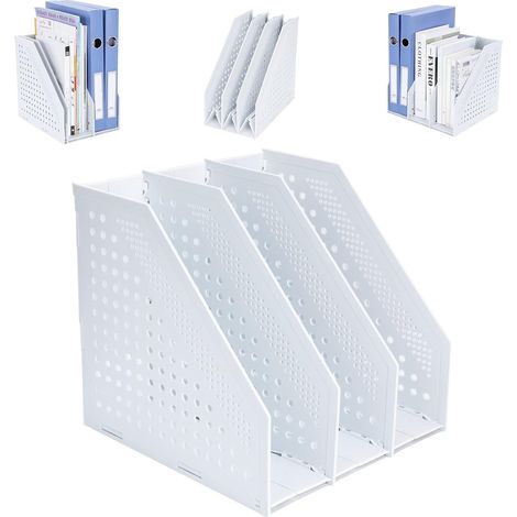 Porte-revues Pliable, Porte Revue Bureau avec 3 Compartiments Classeurs à Revues de Grande Capacité, Rangement Papier Vertical A4, Gris Clair (1/5)