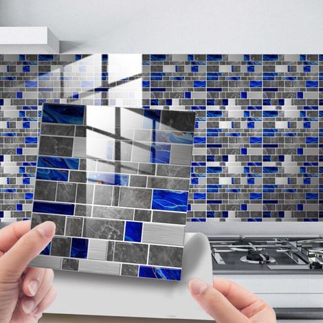 (B)25 Pièces Mosaïque Stickers Muraux Autocollants pour Carrelage en Céramique et Marbre Décoration, Hiser Impression de Briques Imperméables Salle de Bains et Cuisine Sticker (Noir et blanc,20 (1/4)