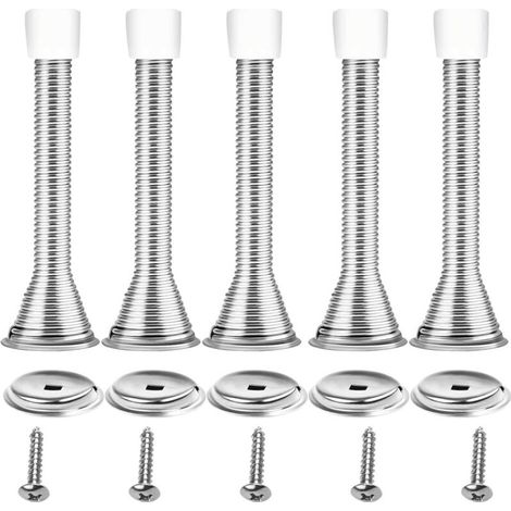 federbelastete Türstopper aus Metall zur Wandmontage, lange silberne Türstopper, verchromte Türstopper, Türstopper aus Edelstahl und Gummi, universelle Türstopper für den Innenbereich (1/4)