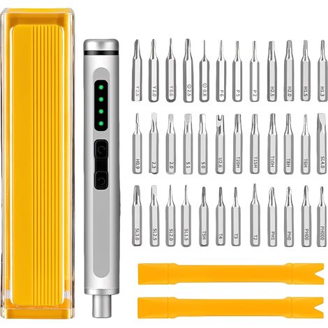 Mini cacciavite elettrico ricaricabile, 36 punte magnetiche, impugnatura in lega di alluminio (USB-C)