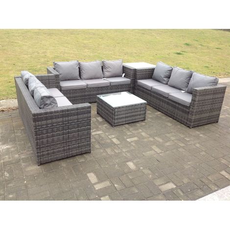 Fimous Rattan Gartesofa Set 9-sitzer Lounge Gartenmöbel Set Wetterfeste Polyrattan Sitzgruppe für Garten, Balkon,Terrasse Dunkelgrau Mischen (1/2)