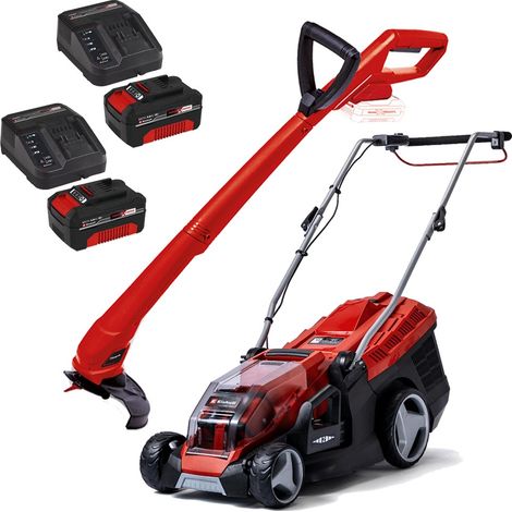 Einhell Twin 18v / 36v Lawnmower 34cm Cut 2x4Ah Battery + Grass Trimmer Strimmer (1/5)