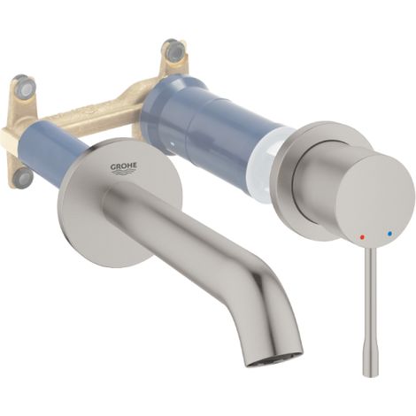 Grifo monomando de lavabo mural GROHE Essence, tamaño M, SuperSteel, con cuerpo empotrado (1/4)